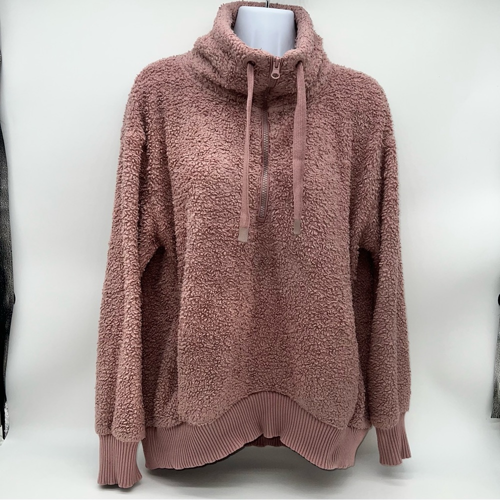 Member's Mark Cozy Sherpa Pink Sherpa Pullover Teddy Bear Drawstring Sweatshirt